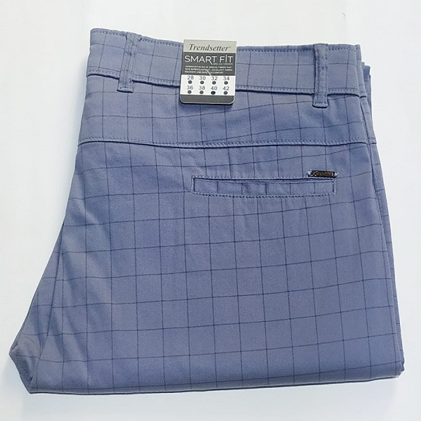 Blue Check Stretchable Plus Size Cotton Pant